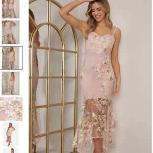 Chi Chi London Peplum Floral Embroidered Lace Bodycon Dress